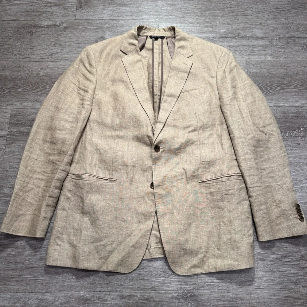 Banana Republic Blazer Mens 44R Beige 100% Linen Unstructured Sport Coat Slim